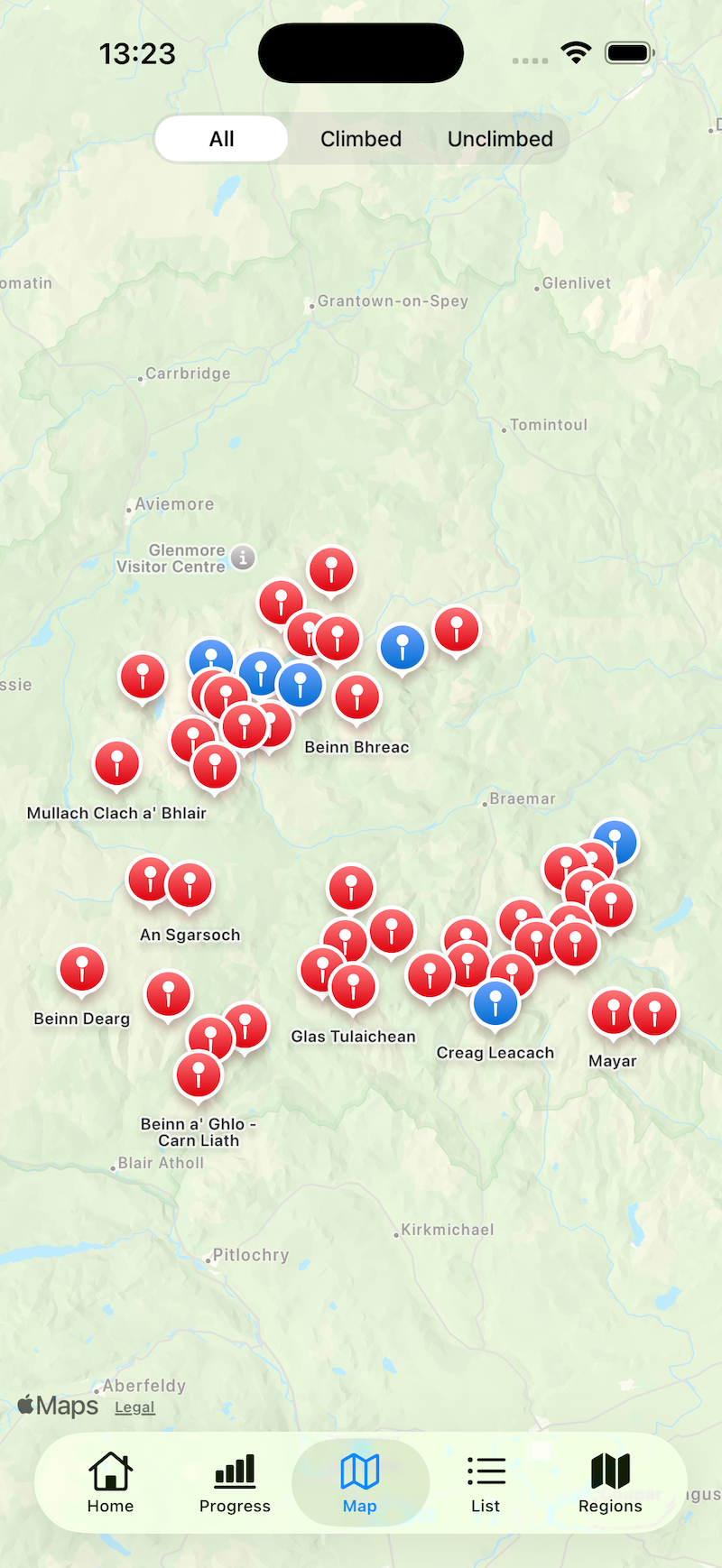 Interactive map screen